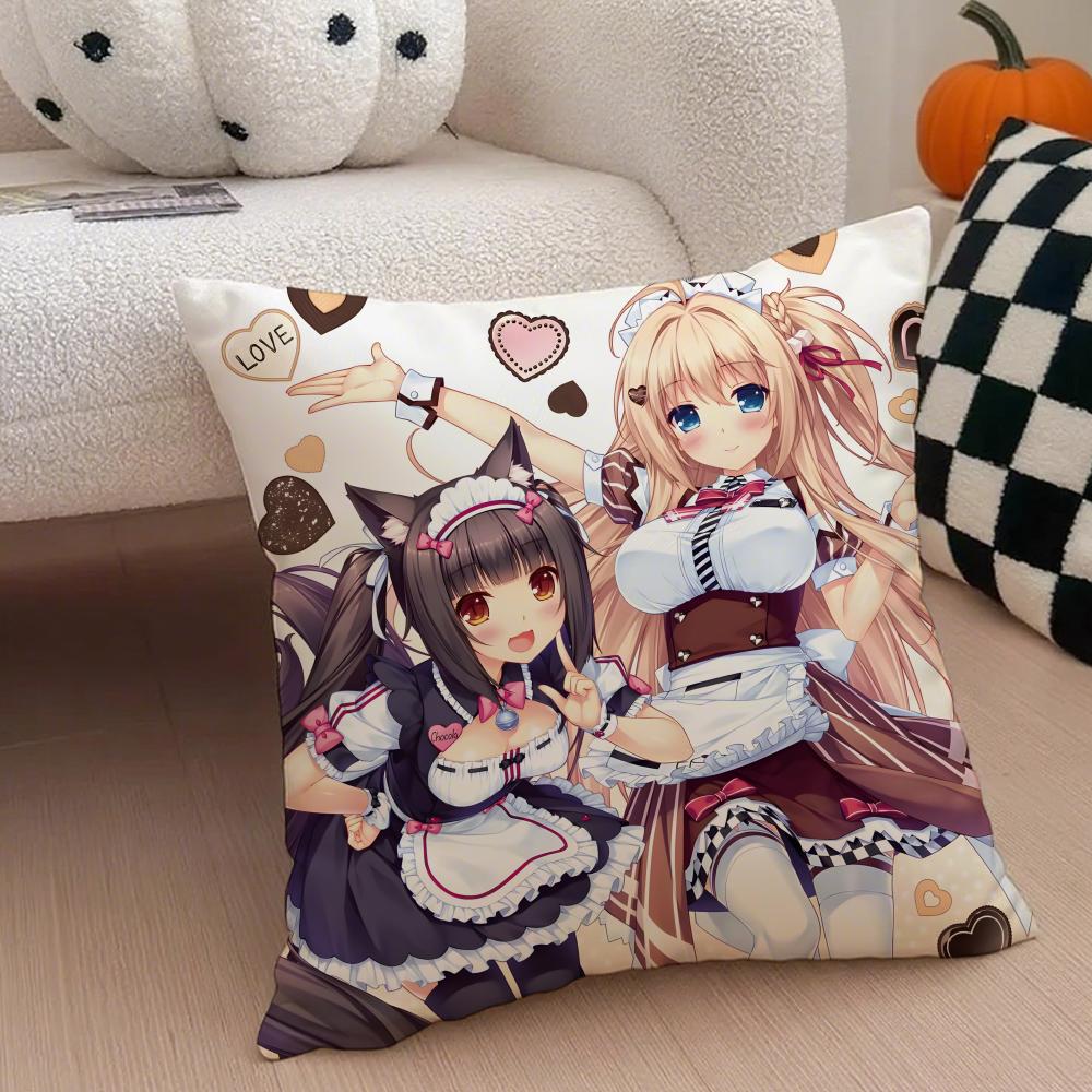 Cute Japanese Visual Novel Anime NNekopara Cushion Cover Throw Pillow Cover Hidden Button Durable Polyester Chair Cushion