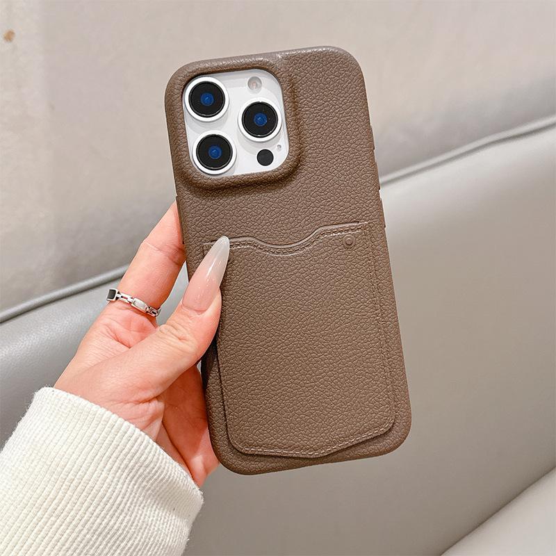 Luxurious Apple Peel Texture Card Holder Case for iPhone 16 Pro Max