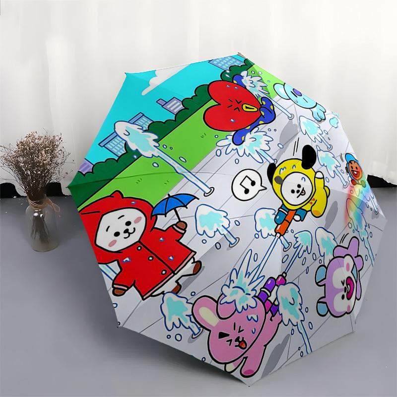 1pc Outdoor Umbrella with BT21 Characters - Automatic Opening/Closing, Portable 3-Fold Design, 8-Bone Iron Frame - Perfect Gift for Fans, Travele