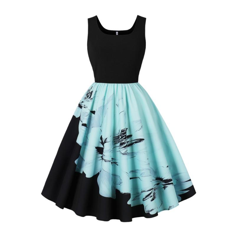 Summer new retro vest collar sleeveless black spelling print pendulum dress