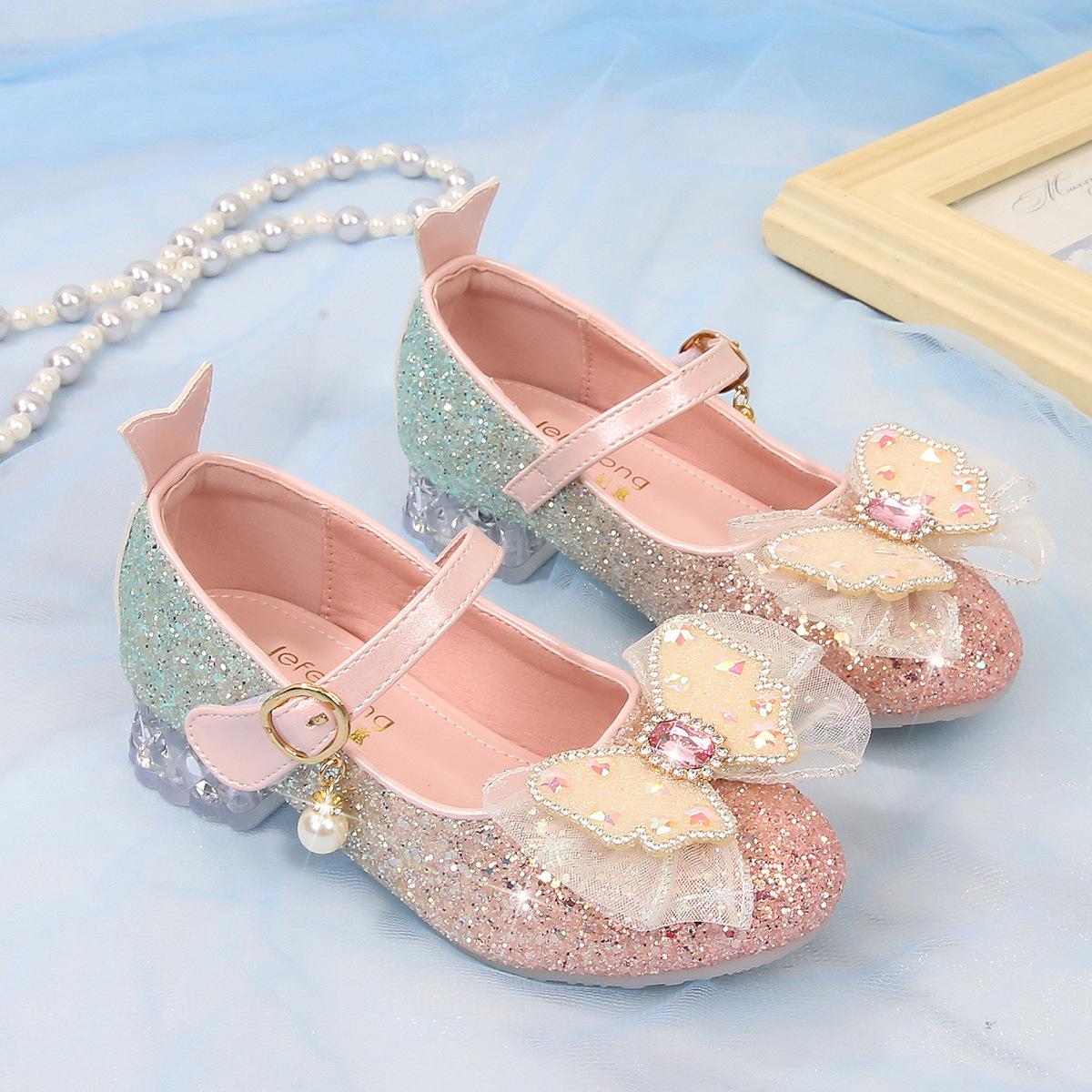

Girls high-heeled shoes, new fashion children s sweet crystal shoes, little girls dance shoes 25 розовый