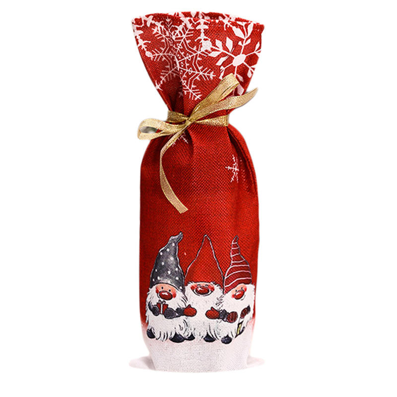 Creative Christmas Wine Bottle Bags Cute Santa Drawstring Wine Bottle Gift Cover Xmas Party Decor