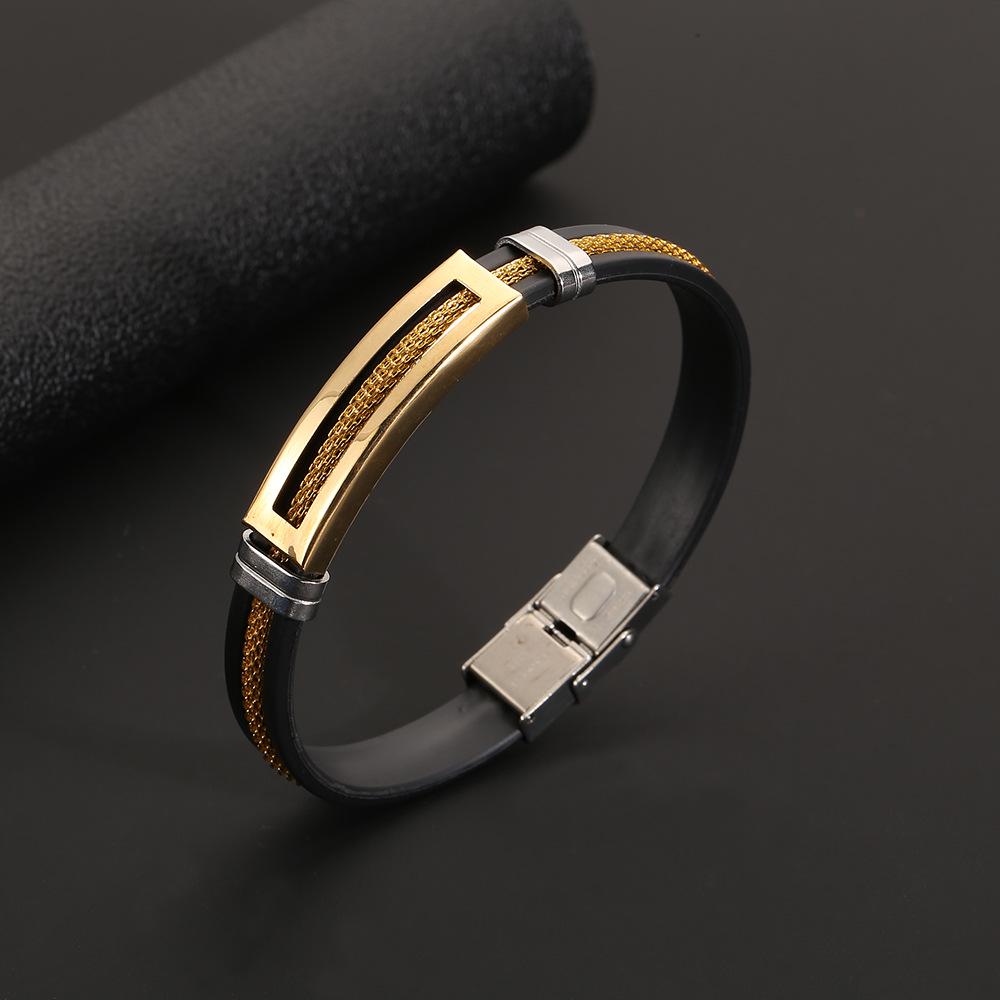 Men's Gold Chain Stainless Steel & Silicone Bracelet, Cross-Border Style