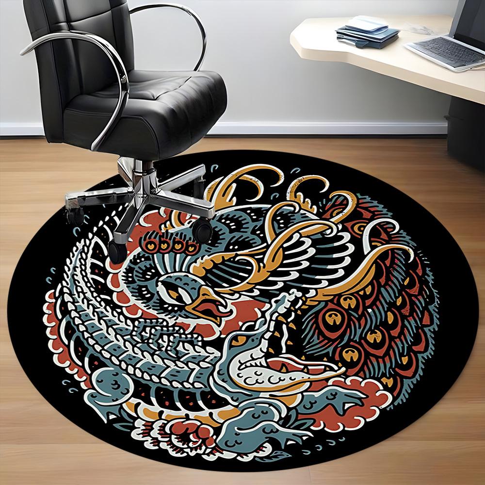 1pc Dragon Phoenix Office Round Area Rug, Indoor Mat Suitable For Office, Under Office Chairs Bedroom Living Room Home Decor, Room Deco