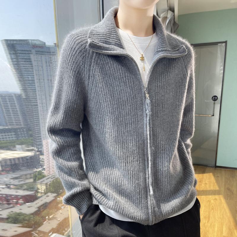 24 autumn and winter lazy wind turtleneck women's knitted cardigan women's zipper design sense niche lapel sweater jacket
