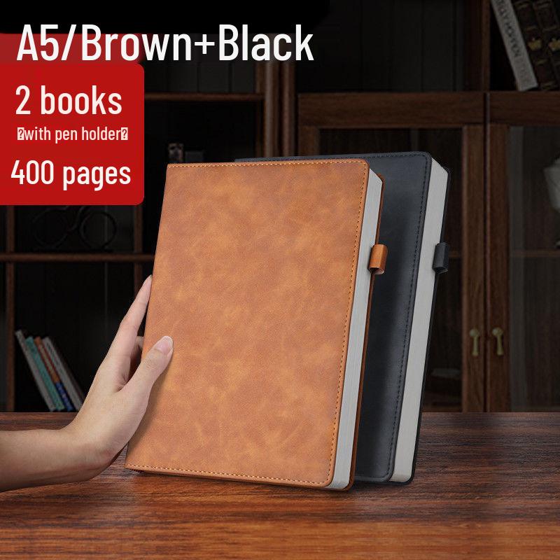 Extra Thick Soft Leather Business Meeting Notebook, Large Size