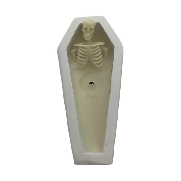 Realistische Halloween-Skelettfigur mit Kerze und Mini-Sarg-Schädel-Ornament für Horror-Mottoparty-Zubehör