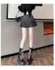 Women's College Style Black Lace-Up Pleated A-Line Skirt - High-Waisted, Slim Fit, Petite, Spring/Summer 2025