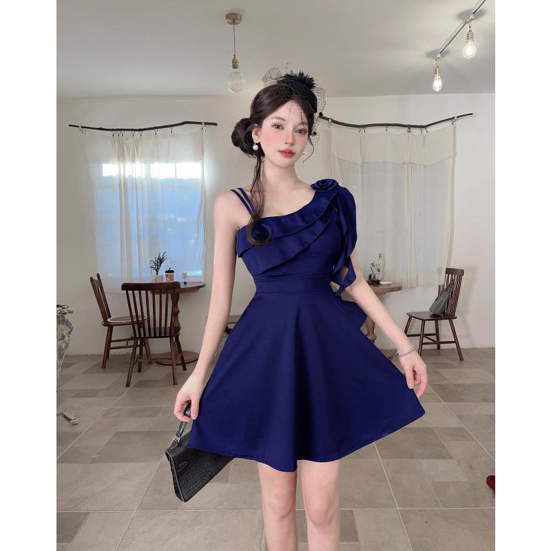 Rüschen 9727 Weiter Saum A-Linie Kurzes Kleid - Schlankmachendes Nachtclub-Outfit für weibliche Technikerinnen