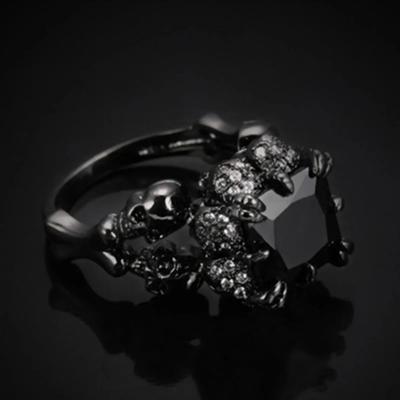 Punk Skull Retro Gothic Style For Wmen Men Halloween Black Zircon Jewellry Rings