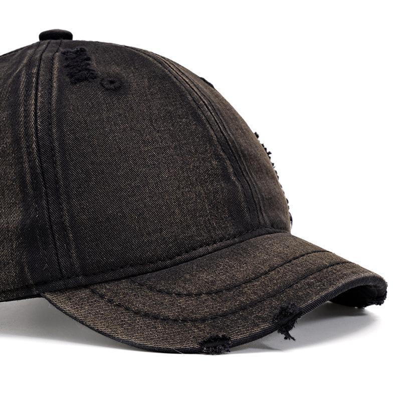 Vintage Czapka Baseballowa z Krótkim Daszkiem Męska Podarta Czapka w Jednolitym Kolorze Damski Kapelusz Przeciwsłoneczny na Outdoor