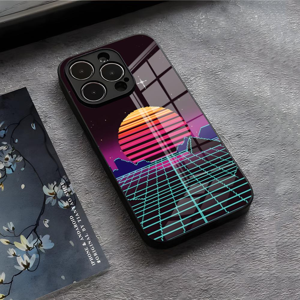 

Neon Retrowave Synthwave Phone Case For IPhone 17 Air 16 E Pro Max 15 14 13 Mini 12 Pro 11 Max Plus Black Glass Cover iPhone17 Air