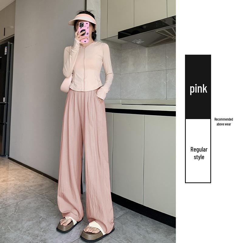 Yamamoto Women's High-Waist Wide-Leg Ice Silk Pants - Summer/Spring/Autumn Floor-Length Casual