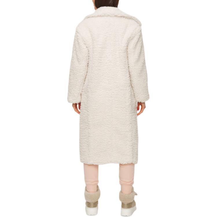 UGG Gertrude Long Teddy Coat Solid Color Lapel Double-Breasted Fitted Long Sleeve Mid-Length Coat Women coats White 1120631-WHITE