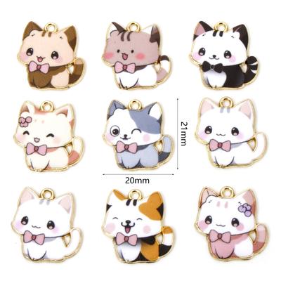 10 PCs Zinc Based Alloy Charms Cat Animal Enamel For Jewelry Making Diy Necklace Gold Color Multicolor Pendants 21mm X 20mm