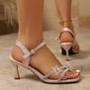 Stiletto Sandals Women's Summer New Square Toe Open Toe Thin Strap Rivet Floret Anti-slip Wear-resistant High Heels