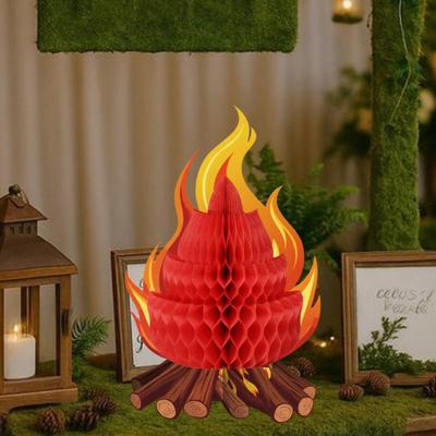Fake Campfire Decoration 3D Paper Honeycomb Campfire Centerpiece Artificial Flame Folding Honeycomb Ornament for Camp Bachelorette Party Supplies