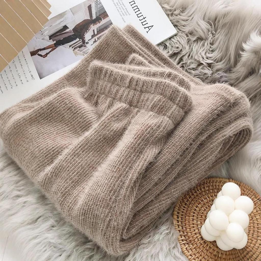 2025 Women's Petite Wide-Leg Knitted Drawstring Pants - Autumn/Winter Thickened Casual Long Pants