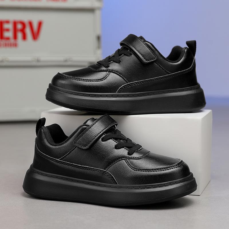 2025 foreign trade non-slip student non-slip leather sneakers spring and autumn children's board shoes waterproof small black shoes little white shoes