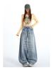 Women's Personalized Bamboo Pattern Light Blue Wide Leg Jeans - Trendy, Slimming, Loose Fit for Spring/Summer
