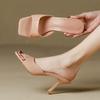 Fashion Liyke Fashion Square Open Toe Women Thin Kitten Heels Slippers Slides Female Sandals Patent Leather Summer Shoes Zapatos Mujer