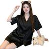 Elegant Temperament Black Imitation Silk Short-Sleeved Shorts Pajamas Women Can Wear Casual Loungewear