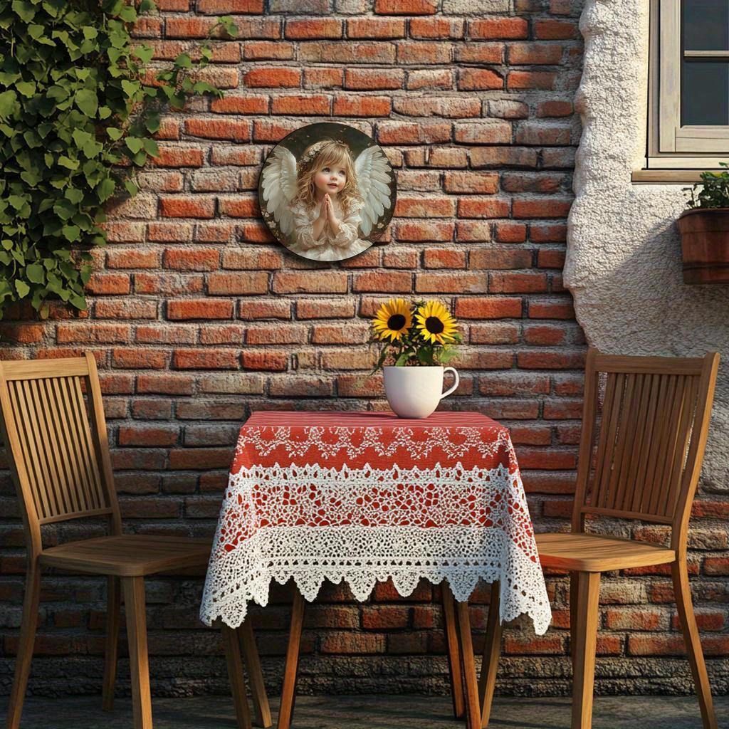 1 Stück runde 2D-Wandkunst aus Holz mit Engelsmotiv, ideal für Tür, Wand, Zuhause, Zimmer, Bauernhaus, Straße, Geschäft, Garage, Bar, Garten und Kaffeehaus-Dekoration