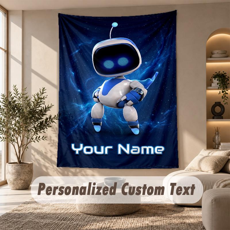 Astro Bot Tapestry, Personalized Custom Text, Wall Hanging Tapestry For Living Room Home Wall Decor