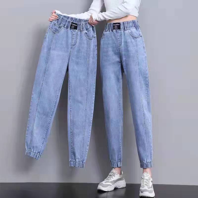 

Женские джинсы весна-лето свободные эластичные укороченные брюки-шаровары с корсетом на талии XL