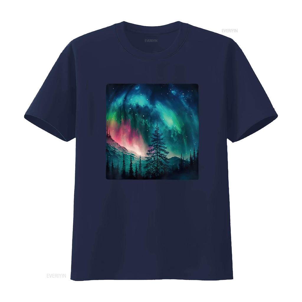 Womens Alaska Northern Lights in the Forest T Shirt vintage Washed Slightly fashion Top For Everyday Wear Versatile homme