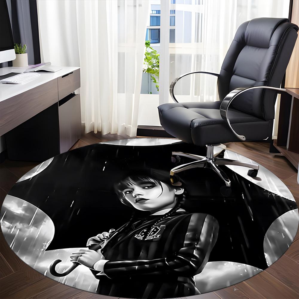 1PC Wednesday Addams Office Round Rug - Perfect for Office or Study Decor, Non-Slip Backing, Decorative Floor Mat Yy250916062
