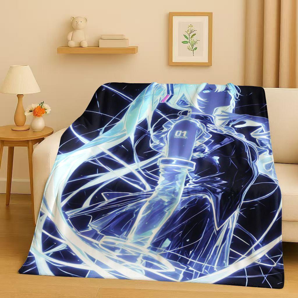 Manta de Franela Kawaii 3D de M MIKU, Dibujo Animado Musical para Niña, Manta de Felpa Ultra Suave y Cálida para Hogar, Dormitorio, Cama, Sofá, Regalo para Niños