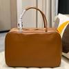 Plain Leather Briefcase Retro Preservation Ball Bag Porter Style Wooden Handle Single Compartment Bag Large Capacity Casual Handbag Women