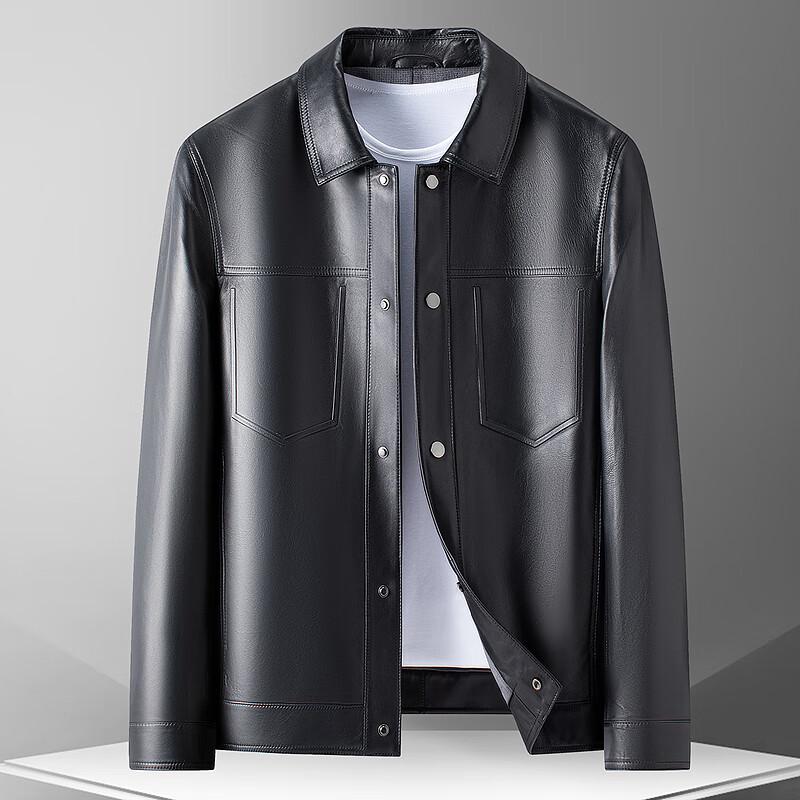 FAPAI Men's First Layer Sheepskin Lapel Leather Jacket