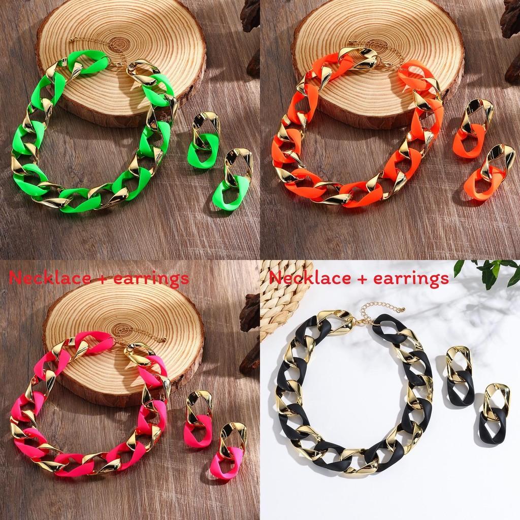 Fashion Fluorescent Jewelry Set With Necklace And Earrings For Women