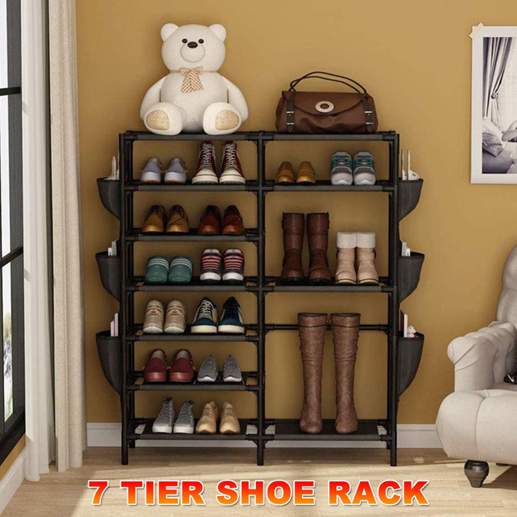 Étagère à Chaussures En Métal, étagère à Chaussures étroite Avec 23 Etageres 50 A 55 Paires De Chaussures Et Bottes Etagere Sur Pied Pour Salon Chambre A Coucher Couloir Entree Vestiaires Noir