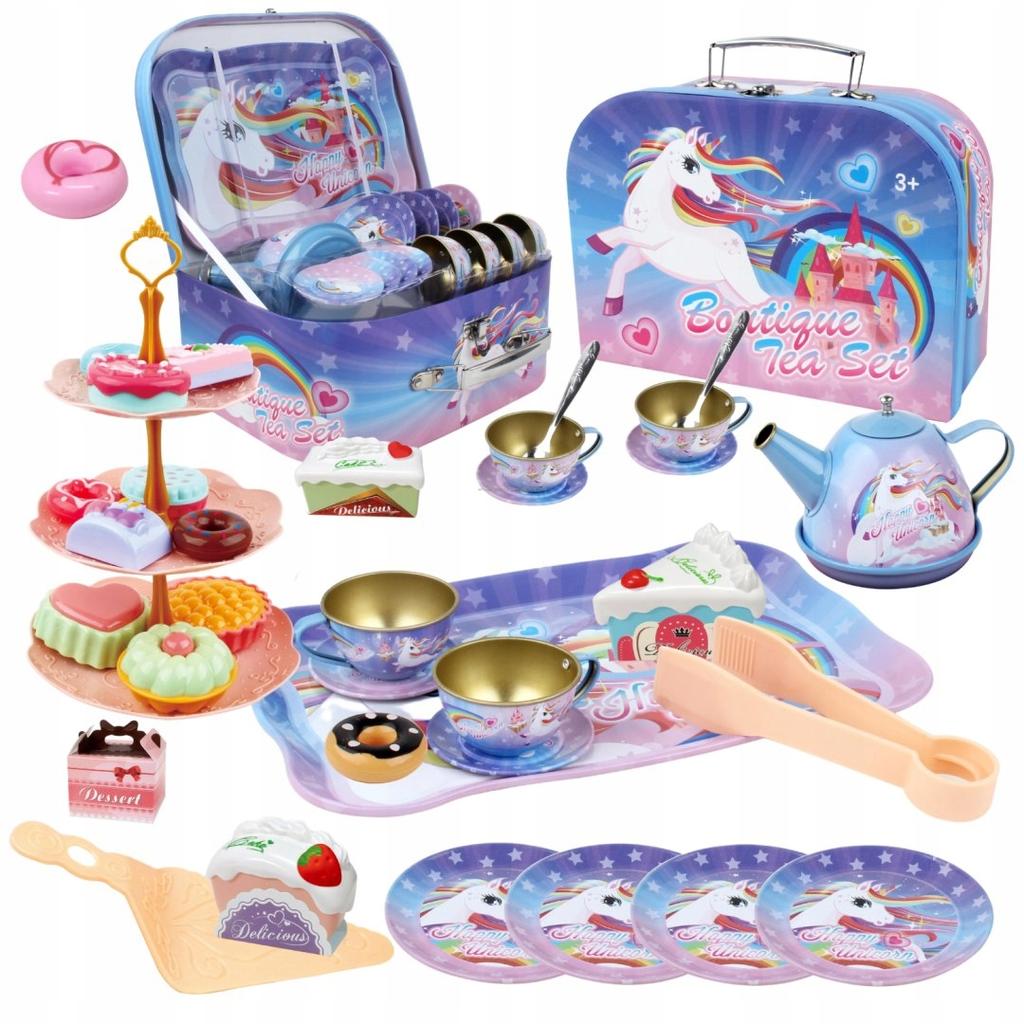 Metal Tea Set: Jug, Cups, Tray, Sweets, Suitcase