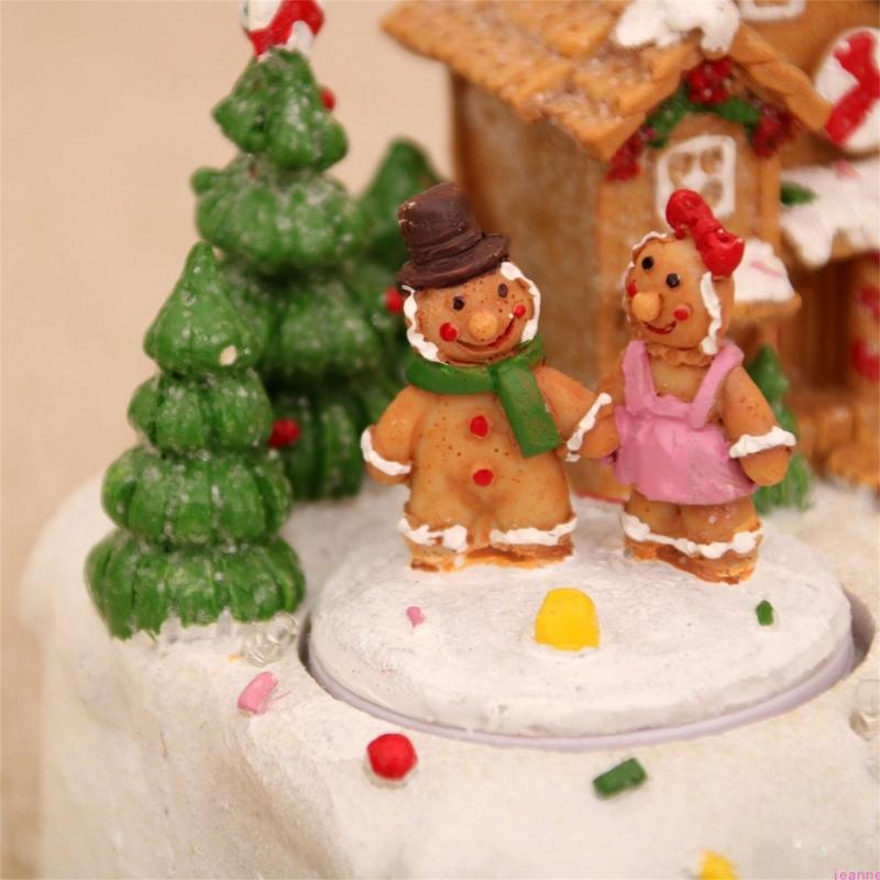 Battery Powered Music Box Snow House Ornament Christmas Handmade Holiday Decoration with Battery Powered LED Light