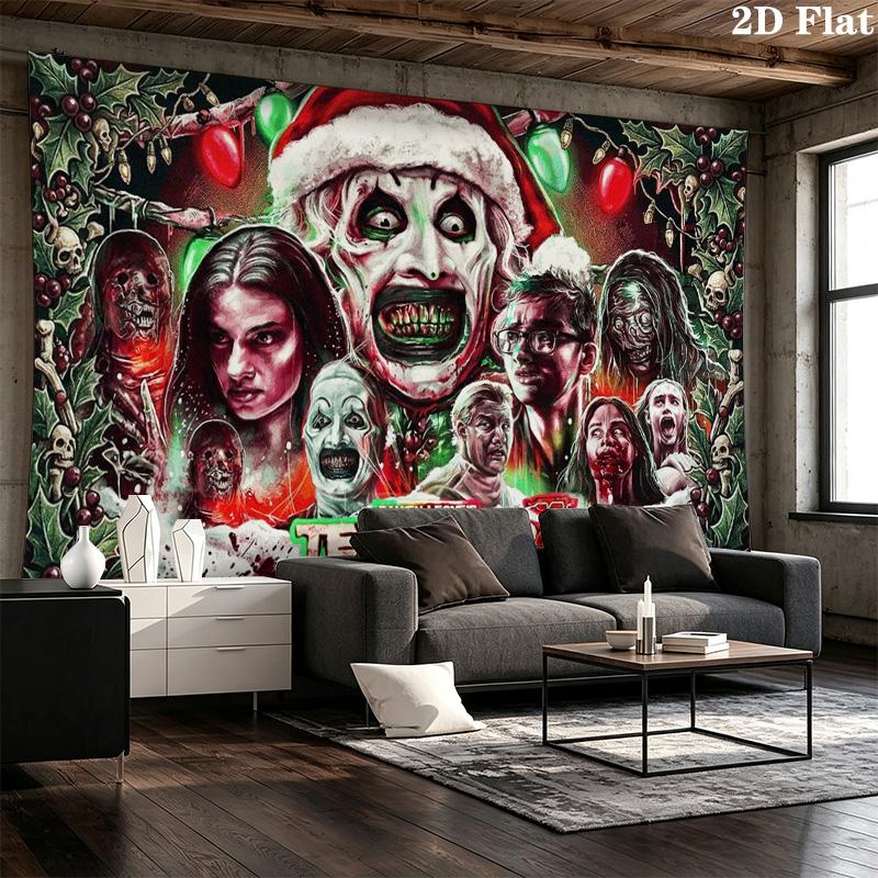Terrifier Horror Wall Tapestry Aesthetic Wall Hanging Printed Fabric Blanket Decorative Tapestries for Bedroom Living Room Home Decor