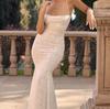Sexy Figure Waist Strap Backless Lace Relief Jacquard Extra Long Fishtail Dress Dress