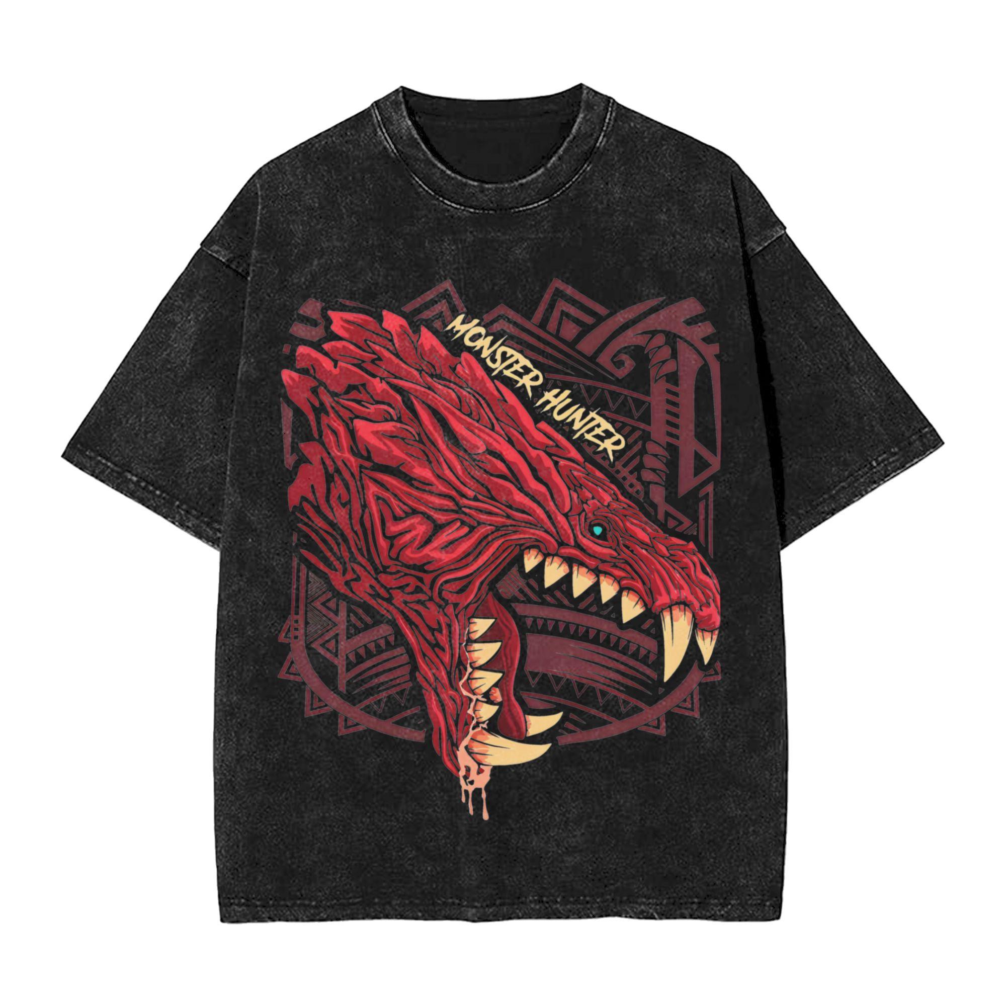 Washed T Shirts Odogaron Monster Hunter Hip Hop TShirts Harajuku Streetwear Short Sleeve Summer Tops Tee Shirt Unisex Women S