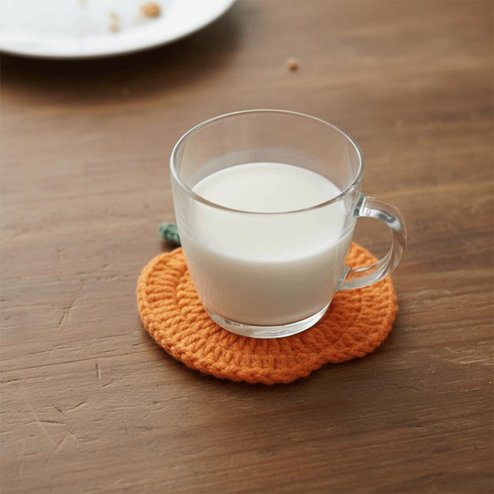 6 Piece Cartoon Halloween Crochet Pumpkin Coaster Hand-woven Non-slip Drink Cup Mat Heat-resistant Coffee Mug Mat Farmhouse