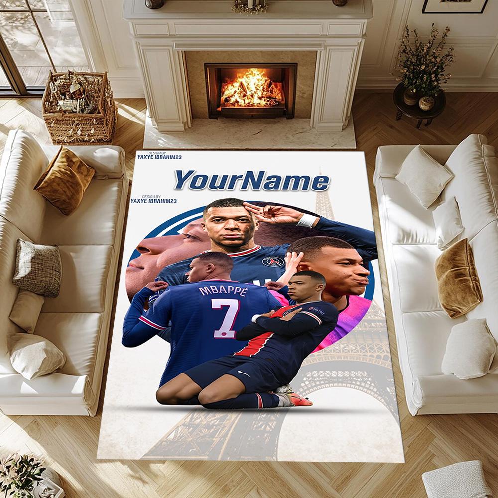 Mbappe 121 Customizable Name Area Rug Perfect for Dining Room Kitchen Game Room Entryway Anti-slip Rug Anime Office Decor Best for Christmas