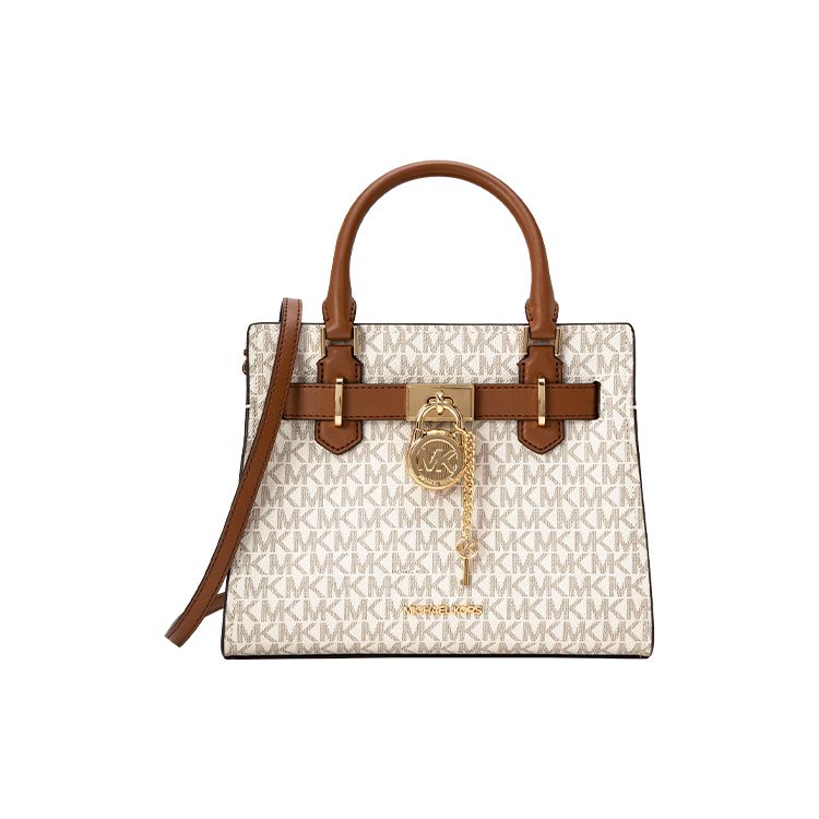 

Michael Kors MK Hamilton Monogram Commuter Fashion Design Leather Tote Bag Small Women handbags Vanilla-White Acorn-Brown 35F1GHMS1B-150 Basic Set (Bag+Dust Bag)