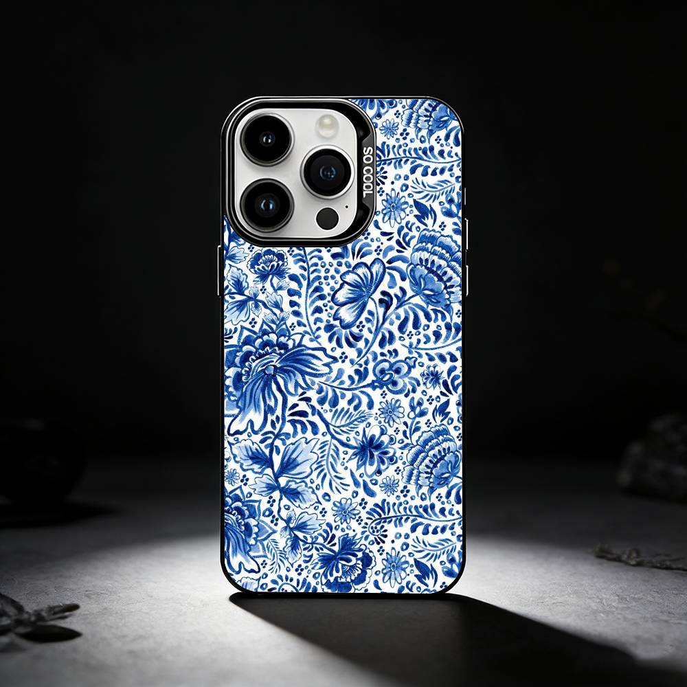 

blue and white china Phone Case For iPhone 17,16,15,14,13,12,11 Plus,Pro Max,XS,Colored silver phone case iPhoneXSMAX