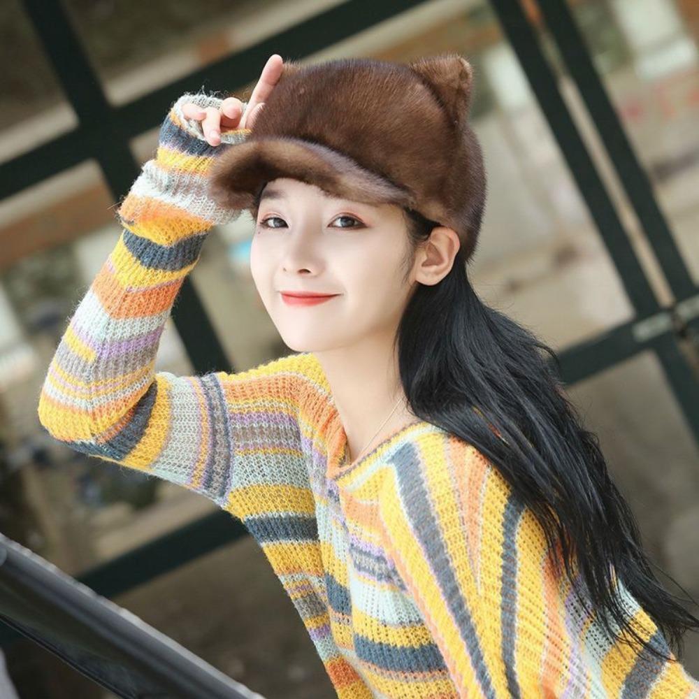 Mink Hat Female Winter Mink Mink Fashion Whole Mink Cotton Hat Cat Ears Mink Fur Cap Imitation Mink Hat