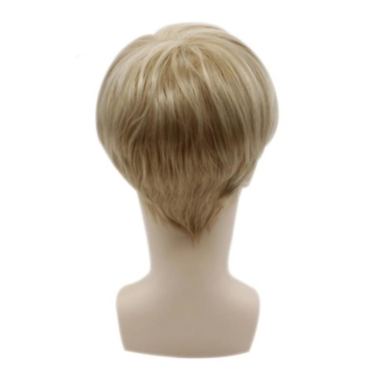 Men's Wig Oblique Bangs Light Gold Short Hair Fashionable Chemical Fiber Head Cover European American