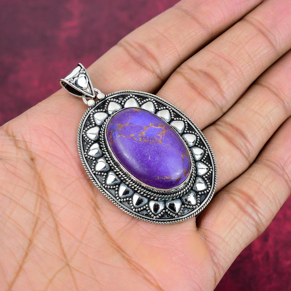 Lila Kupfer Türkis Anhänger, 925 Sterling Silber Schmuck, Edelstein Anhänger, Geschenk für Sie handgemachter zierlicher Schmuck