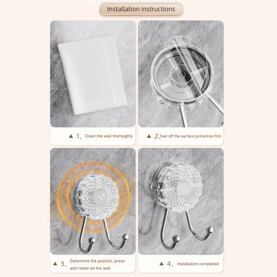 2Pcs Double Hook Wall Hooks No Punching Towel Hook Suction Cup Strong Load Bearing Hanger Waterproof Rustproof Adjustable Hanging Hook for Bathroom