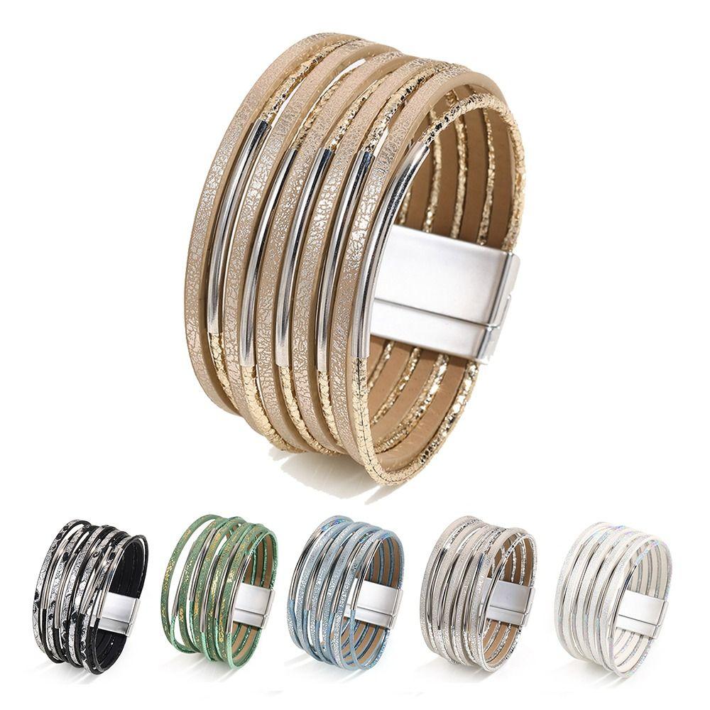 Metal Tube Decoration Chunky Bracelet Wide Band Multilayer Bracelet Men's Accessory